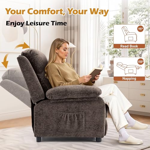 Image of Korser Recliner Chair, Living Room Chairs for Adults, Padded Deep Seat Reading Chair with Side Pockets, Small Recliners for Small Spaces, Lounge Chair for Living Room, Bedroom, and RV (Chenille)