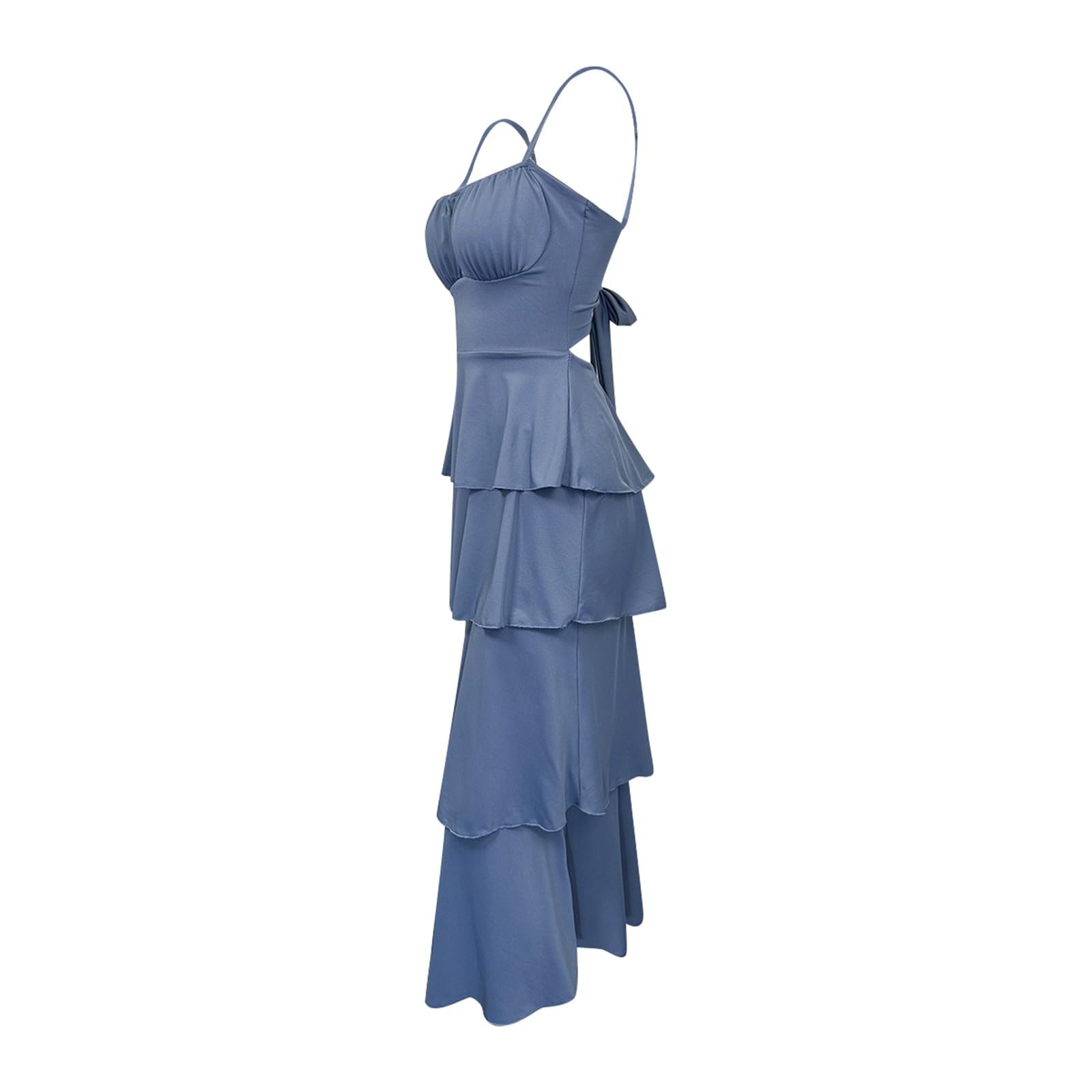 Générique Robe Casual Femme à Dos avec Bretelles Plissées et Nœud Élégant pour Une Mode et Séduisante