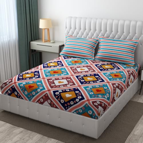 Image of IVAZA Turkish Cotton 280 TC Super Soft Warm Bedsheet Set for Double Size Bed, Durable Double bedsheet with 2 Pillow Cover Turquroise