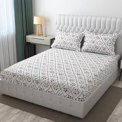 Image of IVAZA Ezyption Cotton 280 TC Soft and Warm Bedsheet Set for Double Size Bed Soft Durable bedsheet with 2 Pillow Cover White red