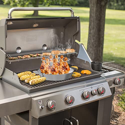 onlyfire Hähnchenschenkel Halter mit Auffangschale für 12 Keulen, Edelstahl Hähnchen Ständer, Hähnchenbräter für Weber Gourmet BBQ System, Kugelgrill und Kamado Grill, Hähnchen Grill Ständer
