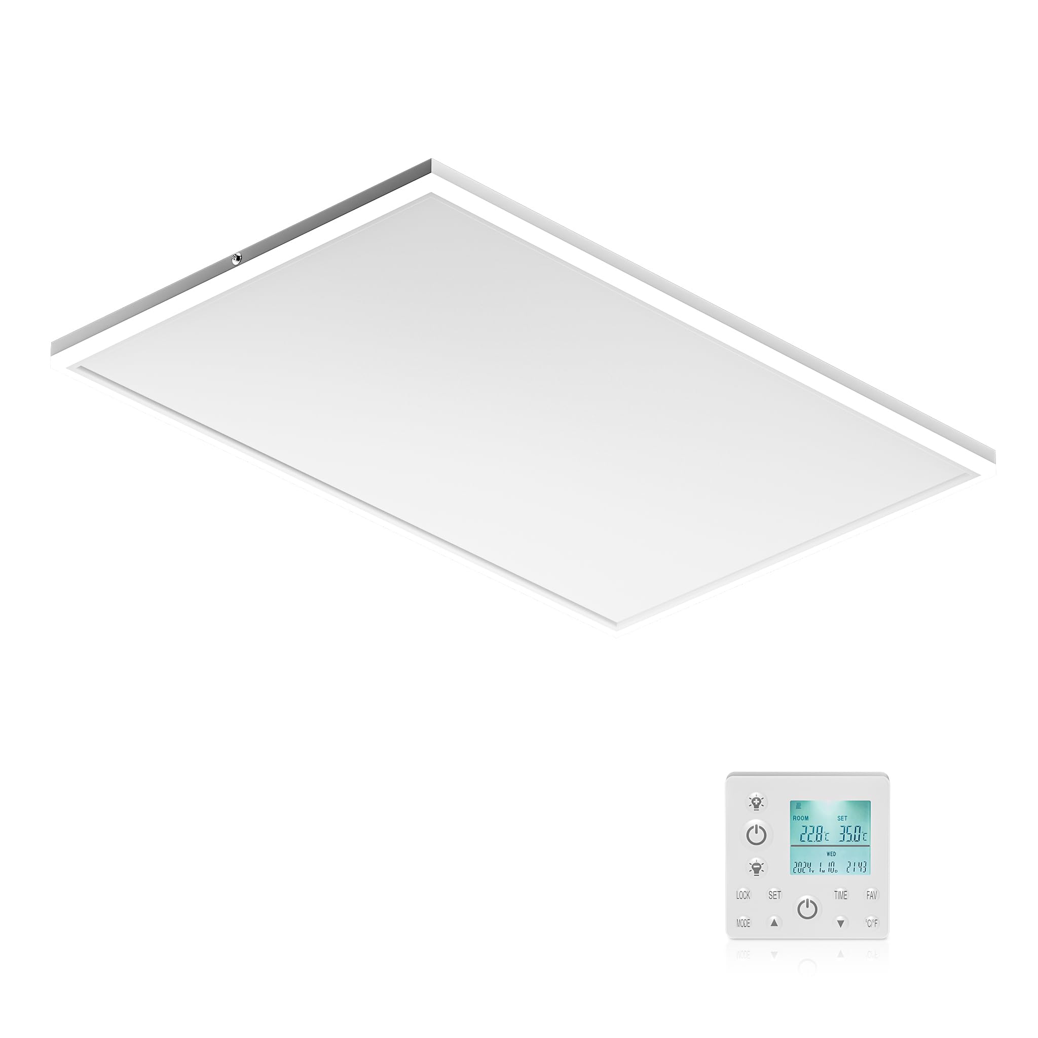 Wiltec Infrarot Deckenheizung 370 W, Infrarotheizung Deckenmontage mit LED-Beleuchtung 65,5 x 63 x 3,5 cm, Infrarot Heizung mit Thermostat