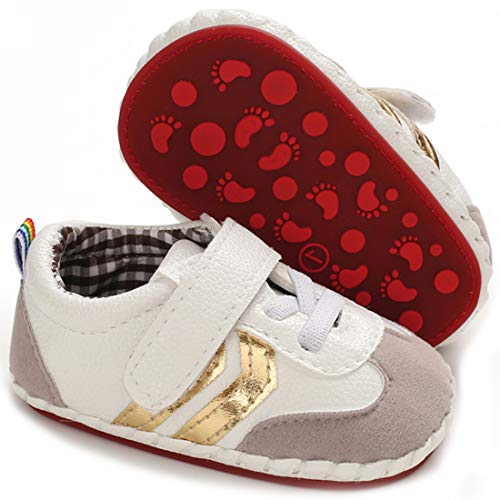 Mybbay Infant Baby Girls Boys Walking Sneakers Cartoon Slippers Non Slip Rubber Sole Hard Bottom Toddler First Walkers Crib Shoes, 633-gold, 12-18 Months Toddler