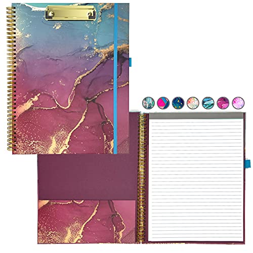 French KOKO Cute Hardcover Foldable Clipboard Folio Refillable Legal Pad Notepad Interior Storage Gold Wire Notebook Work Professional Nurse Teacher Portfolio Home Office Supplies - Marble-lous Happy