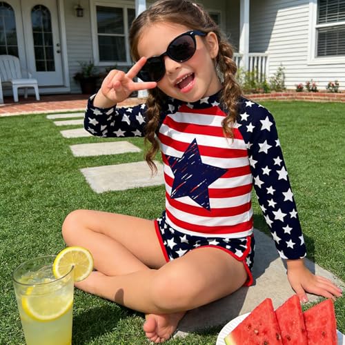 Image of Vogseek 4-10T Girls Rashguard 2 Pieces Long Sleeve Swimsuit Swimwear with Shorts