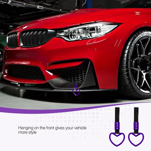 Image of 2PCS Heart Shaped Car Handle Straps, Rear Bumper Warning Keychain Ring for Car Exterior Accessories (Purple)