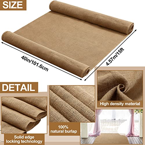 Tudomro 40 Inch x 15 Ft Extra Long Natural Burlap Wedding Aisle Runner Outdoor Jute Burlap Aisle Runner for Wedding Ceremony Rustic Indoor Carpet for Walkway (Elegant Style)