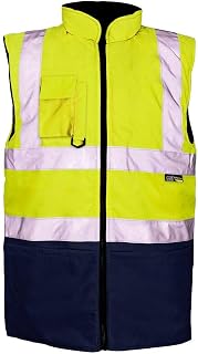 Hi Vis Viz Bodywarmer Fleece Lined Reversible High Visibility Reflective Waterproof Workwear Security Two Tone Safety Wear Warm Gilet Waistcoat Body Warmer Padded Vest