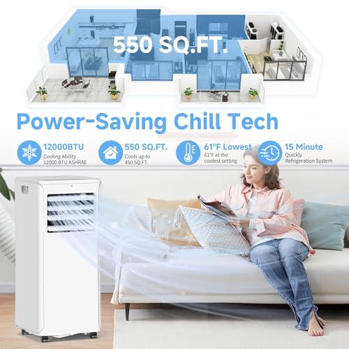 Image of Portable Air Conditioner - 12,000 BTU 3-in-1 Cooling Unit with Dehumidifier, Fan & AC Modes - Ac Units Cools Up to 550 Sq.Ft - 24-Hour Timer, Remote Control & Window Kit Included