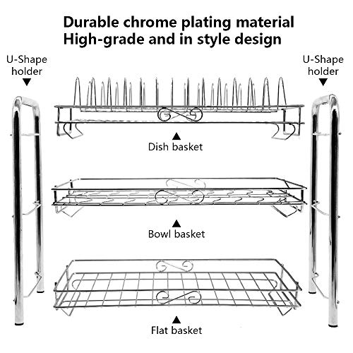 Hanyun Dish Drying Rack 3-Tier Chrome Plating Dish Rack Stainless Steel Kitchen Dish Drainer Rack Organizer Tool-Free Installation With Utensil Holder/Drain Board/Bracket 3 Layers… #TOP2