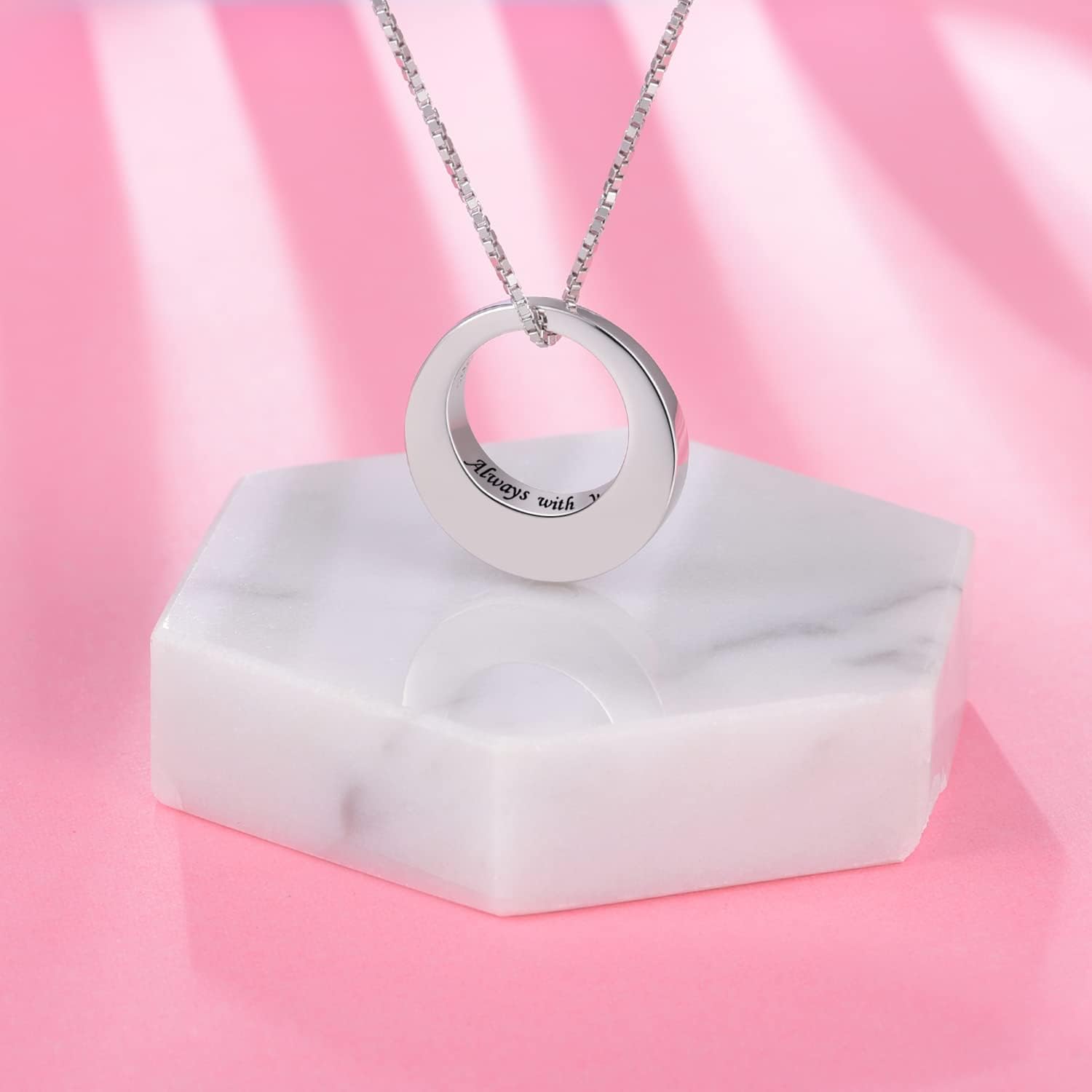 Jinlou Circle of Life Urn Necklace for Ashes - 925 Sterling Silver Always in My Heart Sterling Silver Cremation Urns Pendant Eternity Memorial Necklaces for Women - Image 3