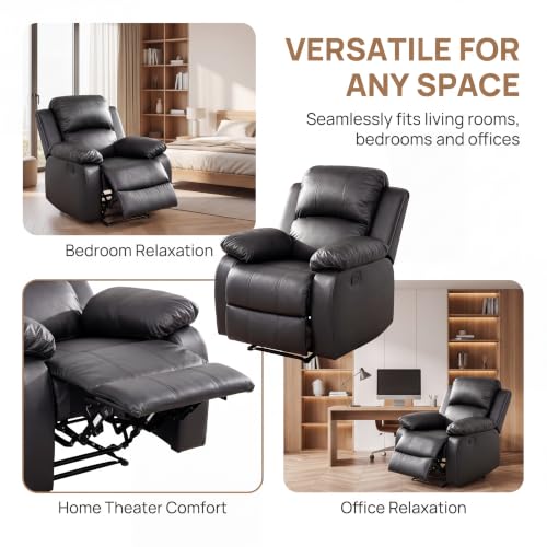 Image of Manual Leather Lounge Recliner Chair with Adjustable Backrest,Black