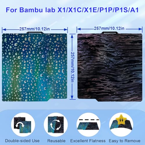 Image of IdeaFormer-3D PER PEH Build Plate for Bambu Lab X2D /X1 /X1C /X1E /P1P /P1S /P2S /A1, Wood Grain+Waterdrop Flexible Spring Steel Effect Sheet 257x257mm Removable Platform for Bambu Labs 3D Printers