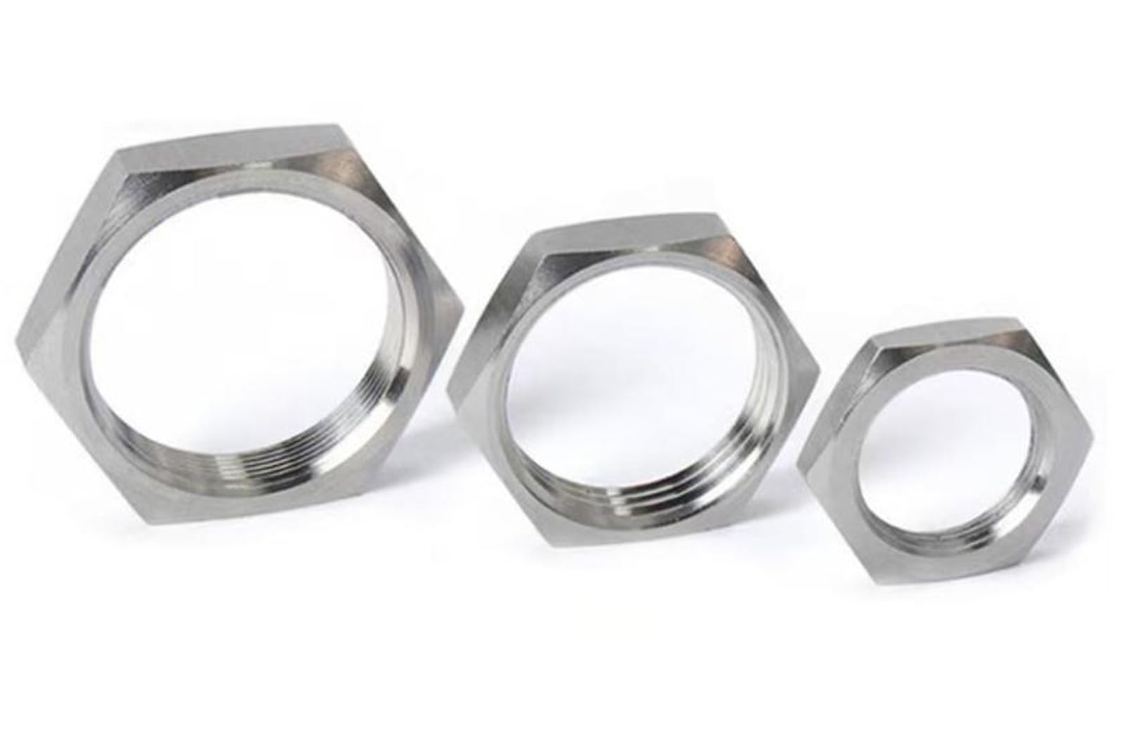 Tuercas hexagonales finas, Tuercas de seguridad finas hexagonales métricas, acero inoxidable 304, varios tamaños, color plateado, paquete 10