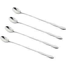 SellerWay Long Handle Spoon, 8-inch Stainless Steel Iced Teaspoon for Mixing, Cocktail Stirring, Coffee, Set of 4