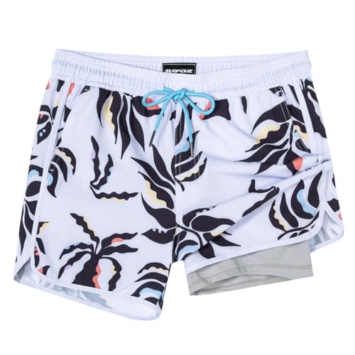 SURF CUZ Mens Swim Trunks with Compression Liner 5" Swimming