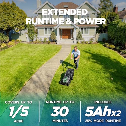 Image of 18 inch Electric Lawn Mower, 40V Self-Propelled Cordless Mower with 2x5.0Ah Batteries & Type-C Cables, Brushless Motor, 2-in-1 Mulching & Bagging, 6-Position Height Adjustment, for Small to Medium Yards