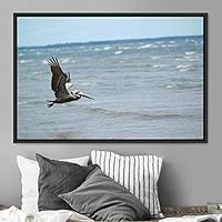 Framed Canvas Wall Art Soaring Bird Aerial Beach Birds Cool Multicolor Photography Realism Relax/Calm Single - 16x24 inches