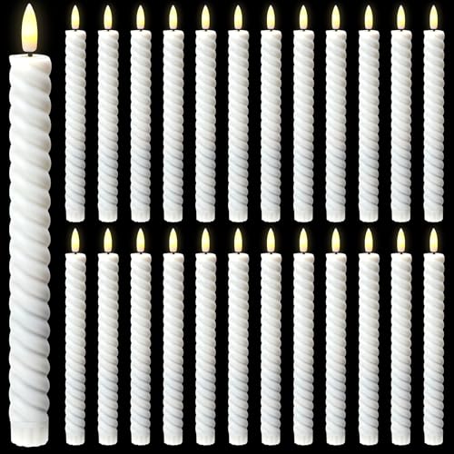 Image of Tuanse 24 Pcs 10 Inch Flameless Twisted Taper Candles LED Flickering Battery Operated Candles Electric Warm Light Candlesticks for Wedding Birthday Party Home Dinner Decor(White)