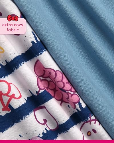 Image of Hello Kitty Girls Shirts - 2 Pack Cotton Blend Short Sleeve Tops - Crewneck Cute Graphic Girls Tee Shirt Pack Blue /White Stripes