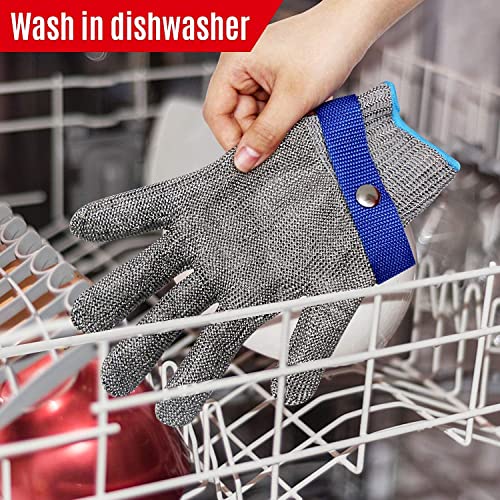 Mafores Level 9 Cut Resistant Glove Food Grade, 2.0 Upgraded Stainless Steel Mesh Metal Glove Durable Rustproof Reliable Cutting Glove For Kitchen Meat Cutting, Fishing, Oyster Shucking (X-Large #TOP6