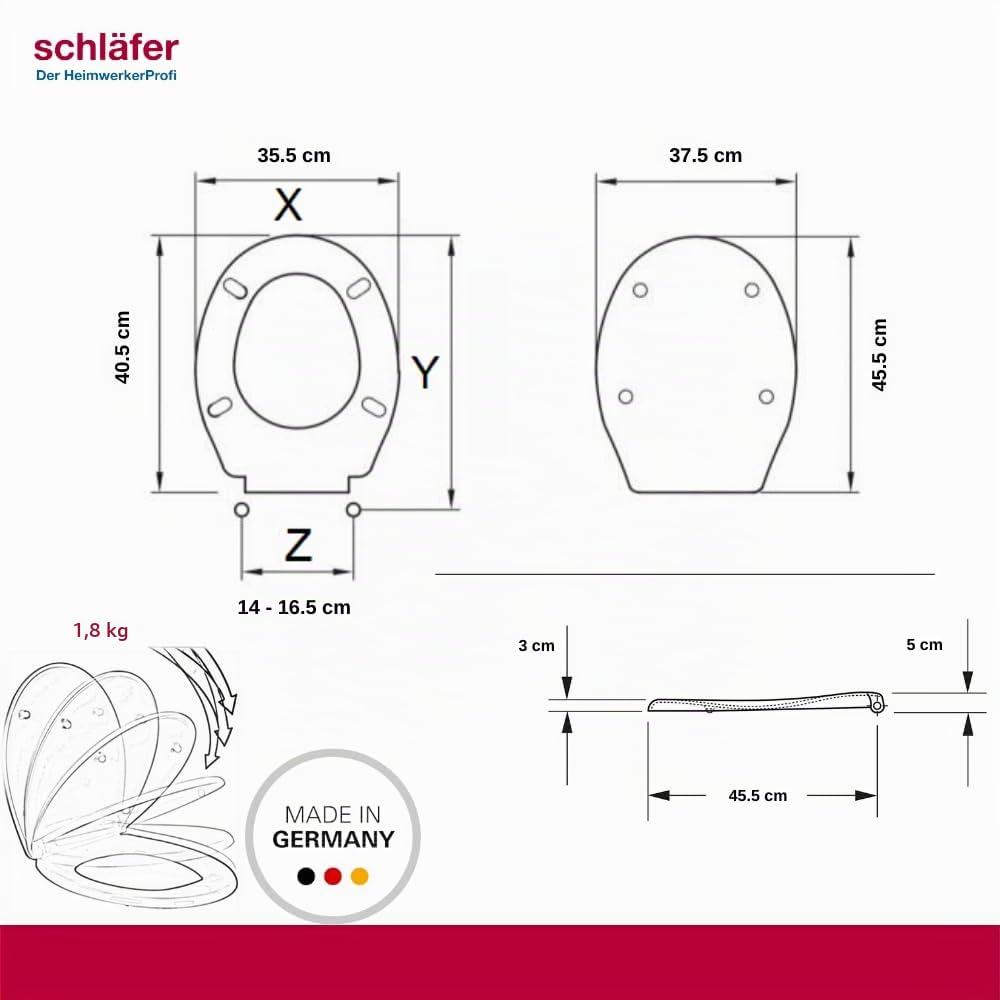 Schläfer 4664101 | Copriwater Soft Close universale, chiusura ammortizzata, Sedile Wc fissaggio Quick-Release Sgancio Rapido regolable, Termoidurente Bianco