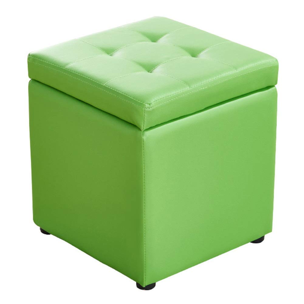 LMMIAOZ Synthetic Leather Ottoman Footrest with Storage, Solid Wood Support, Upholstered Footstool, Cube Design, Green 30x30x35cm - Perfect for Living Room & Bedroom