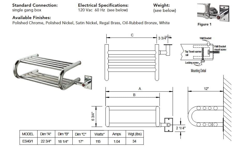 Myson Electric Towel Warmer, Steel, Chrome, 110V