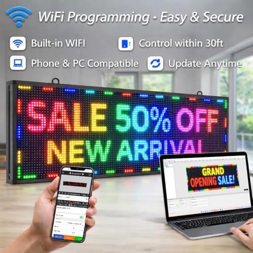 Image of YHY P10 LED Sign 39 inchx14 inch Outdoor Waterproof LED Display, High Brightness WiFi Programmable Scrolling Message Board for Store, Restaurant, Advertising