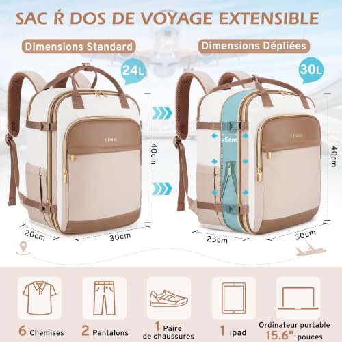 ETRONIK Sac à Dos Voyage Cabine Avion, Sac De Voyage Extensible 24L-30L – Image 3