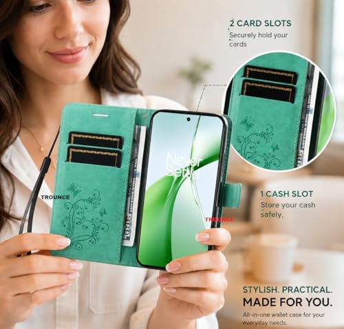 Image of TROUNCE Butterfly Embossing Shock Proof Flip Cover with Card Cash Holder Wallet Case & Magnetic Lock|Mobile Cover|Back Cover-Sea Green for Google Pixel 8