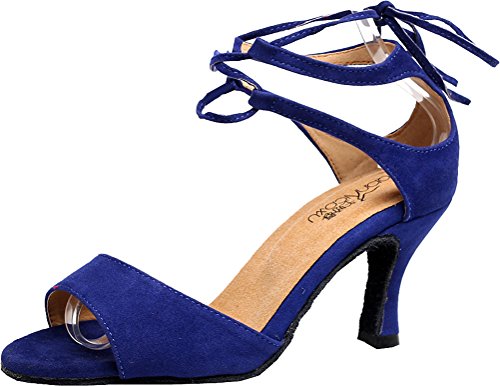 Chaussures de danse latine pour femmes bleues en taille 34 avec brides de cheville chic