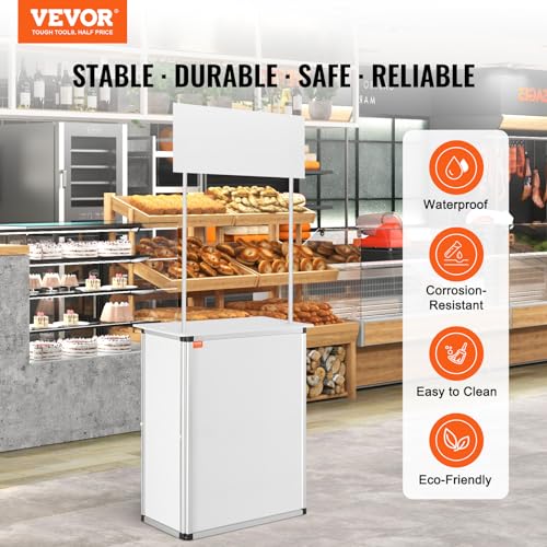 VEVOR Promotion Counter Table, Portable Tradeshow Podium Table, 30.91" x 14.96" x 71.46", Display Exhibition Counter Stand Booth Fair with Wall, Pop Up Podium with Storage Rack/Carrying Bag