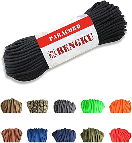 BENGKU Outdoor Mil-SPEC 550lb Paracord Parachute Cord(MIl-C-5040-H),100Feet (Black, 100.00)