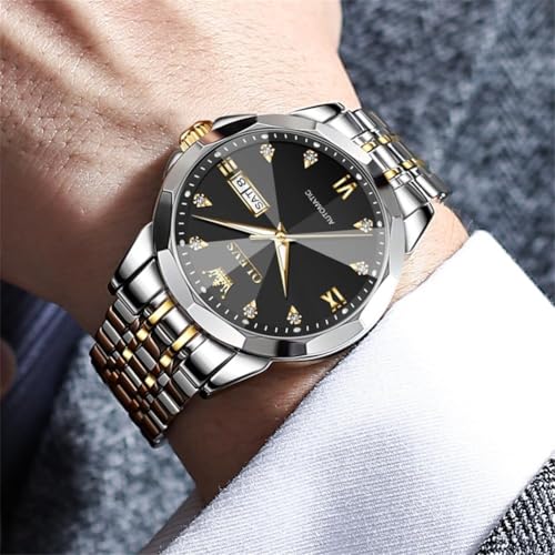 Image of OLEVS Watch for Men Automatic Classic Mechanical Watch Diamond Mirror Stainless Steel Dress Casual Waterproof Day /Date Calendar