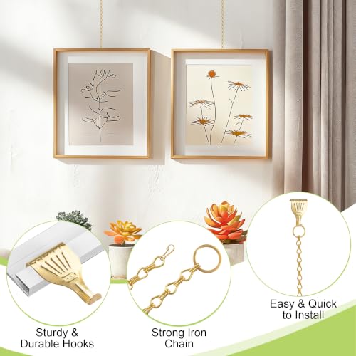 Image of Picture Rail Hooks and Chain, 6Pcs Hooks with 1M Chains, Gold