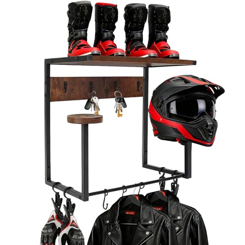 GHWMYD Helmhalterung Wand Motorrad Garderobe Cap Halterung Helm Wandhalterung mit Ablage 2 Helmständer für Motorradhelm Fußball Radfahrerausrüstung Helmhalter für Motorrad Zubehör Organizer