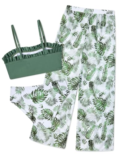 Image of Vogseek 6-16T Girls 3 Pieces Bikini Bathing Suit with Rash Guard Pants Quick Dry Swimwear Cover-Up Sets