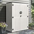 YITAHOME Vertical Outdoor Storage Shed w/o Shelf, 59 Cu.ft Capacity, 5.6 x 2.3 ft Lockable Resin Waterproof Tall Storage Cabinet, for Patio Furniture, Garden Tools, and Pool Accessories (Light Gray)