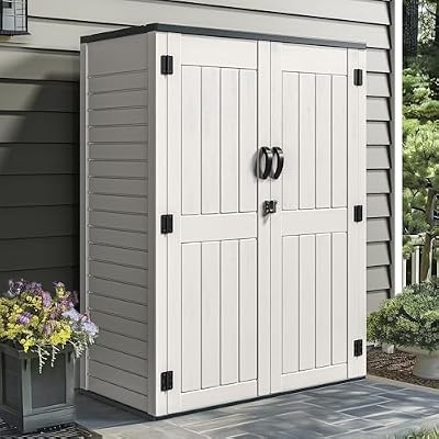 YITAHOME Vertical Outdoor Storage Shed w/o Shelf, 59 Cu.ft Capacity, 5.6 x 2.3 ft Lockable Resin Waterproof Tall Storage Cabinet, for Patio Furniture, Garden Tools, and Pool Accessories (Light Gray)