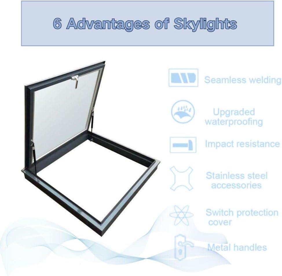 Heavy Duty Attic Access Hatch, Skylight Door for Flat Roofs, 45º-90º Lighting Well Window Cover for Indoor Sheds, Basements, Sunrooms, and Barns