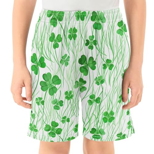 CHIFIGNO Green Shamrock Teen Boys Beach Shorts Thick Boys Polyester Shorts with Pockets XS2