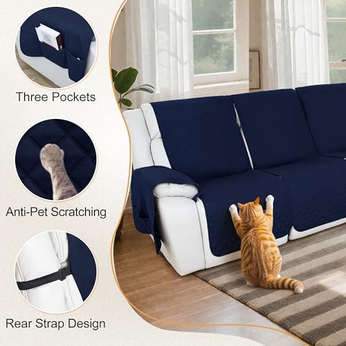 HDCAXKJ 100% Waterproof Reclining Sectional Couch Covers L Shape Recliner Sofa Cover Washable Quilted Soft Pet Dog Corner Recliner Slipcovers with Pockets (5 Seat and 1 Middle Console, Navy Blue) by HDCAXKJ - Image 7