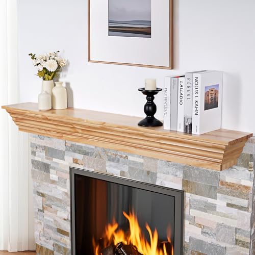 TECANA Wood Fireplace Mantel - 54 Inch Rustic Floating Mantel Shelf for Living Room, Wall-Mounted...