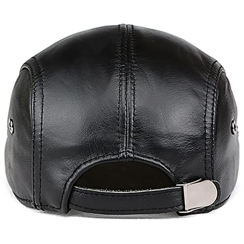 Men's Genuine Leather Newsboy Cap, Classic Fashion Golf Cabbie Driving Fishing Newsboy Hat, Gift For Dad Husband Boyfriend (Black) #TOP5