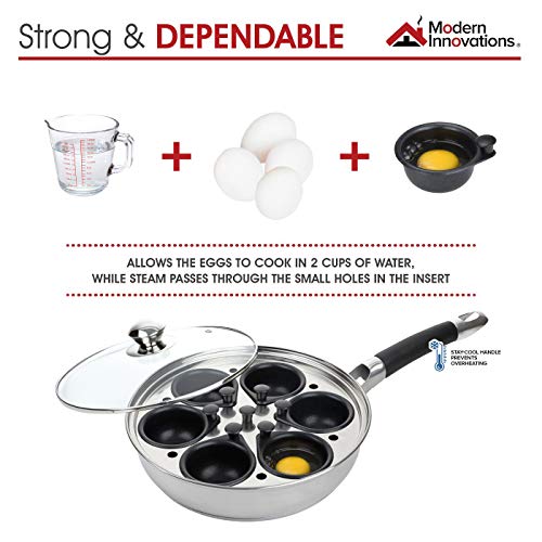 Modern Innovations Egg Poacher Pan Nonstick, Stainless Steel Poached Egg Maker, Poached Egg Pan W/Handle, Perfect Egg Maker, Poached Egg Cooker, Egg Poacher Cups, 6 Poached Egg Cups, Silicone Spatula #TOP2