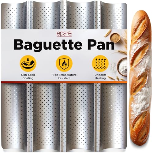 Eparé Baguette Pan - Non Stick Tray For French & Italian Bread Baking - Perforated Loaf Mold Pans - Sourdough Proof Rack