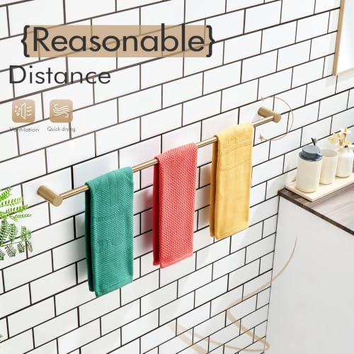 Image of KOKOSIRI Towel Bar Champagne Bronze 32'' Bath Towel Rack Holders Single Rail for Bathroom Wall Mounted Stainless Steel Bathroom Hardware, B4007CPG-L32