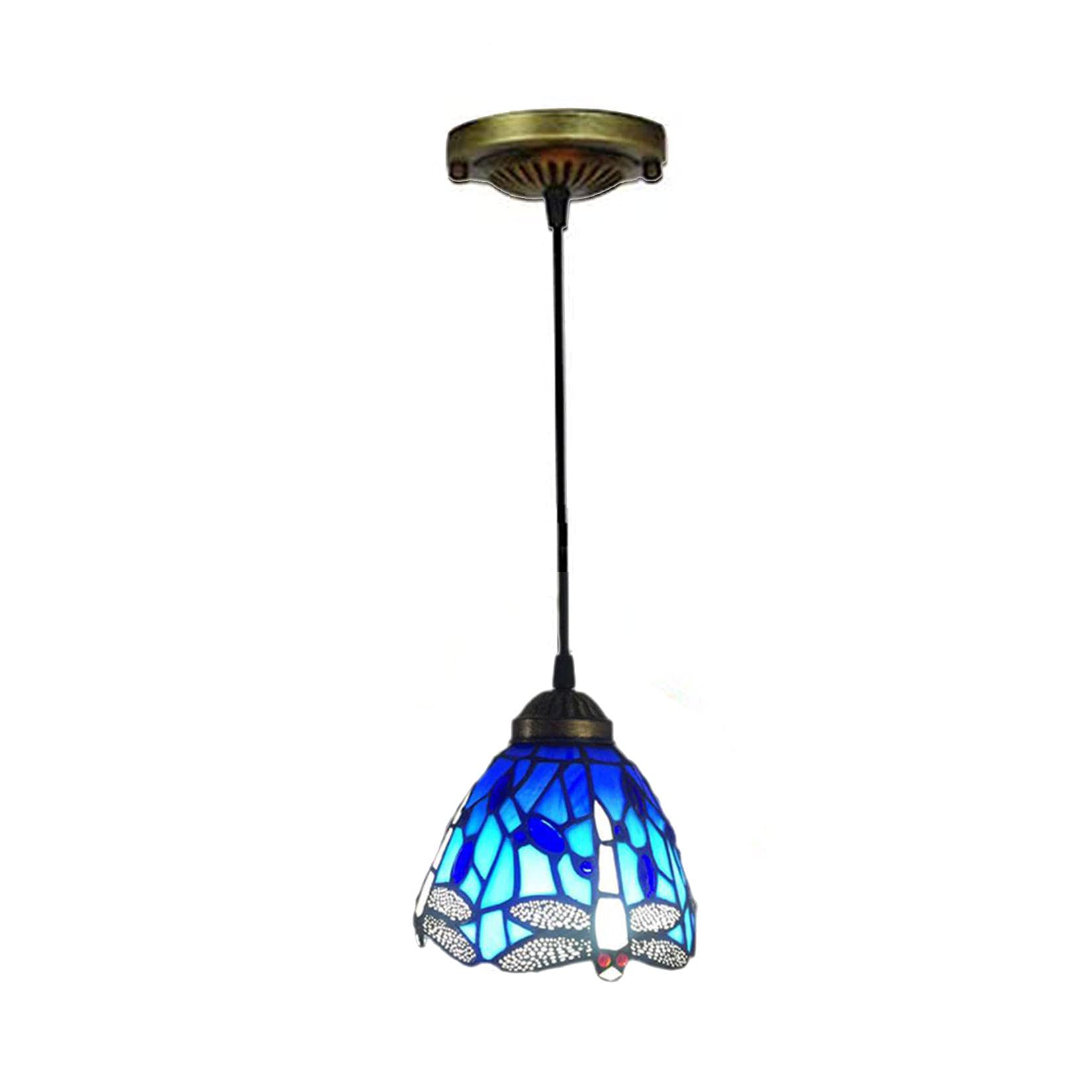 Lámpara Colgante de 1 luz para Comedor, iluminación Colgante para Cocina, lámpara de araña para Porche, Pantallas de vitral de 6 Pulgadas de Ancho, Color Amarillo.