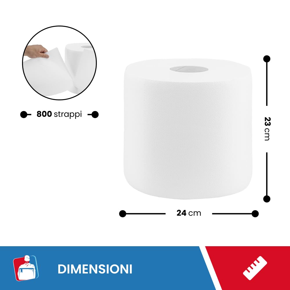 IMBALLAGGI 2000 - Rollos de Papel para Secado Industrial - 800 Tiras - Ideal para Uso alimentario y Compatible con dispensador - x Rollos